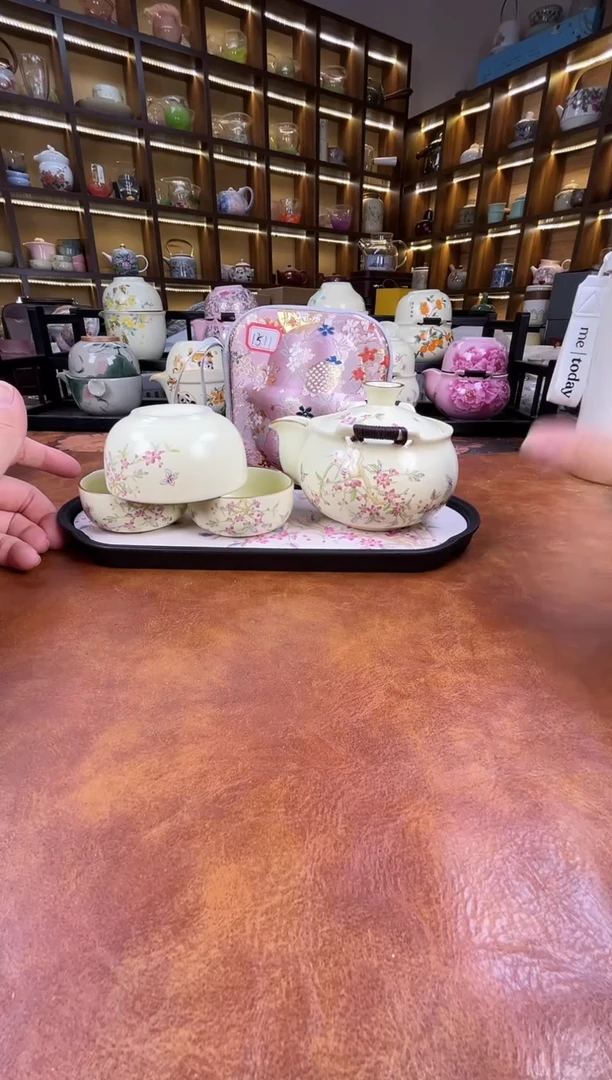 瓷片桃花宝瓶旅行+长方桃花盘