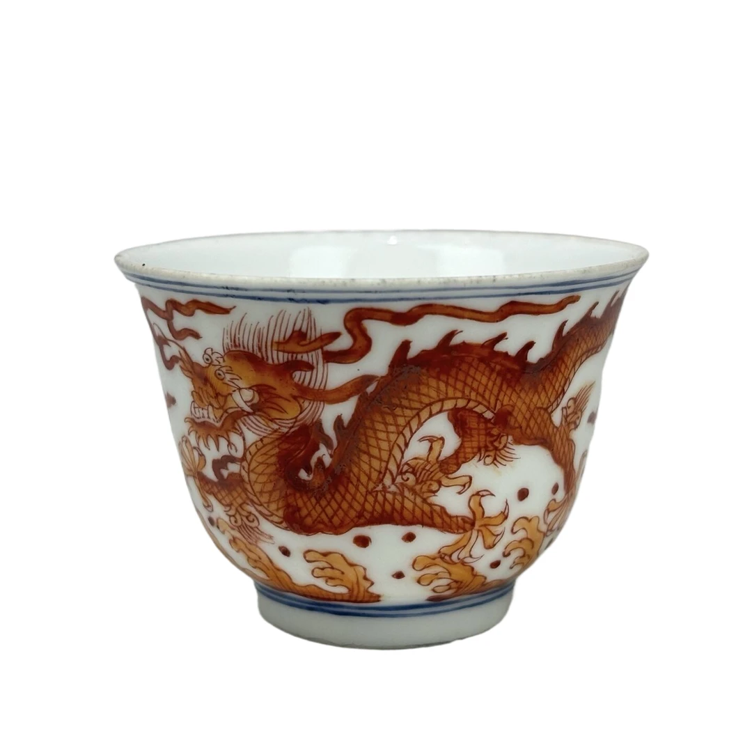 矾红双龙赶珠纹杯7541----