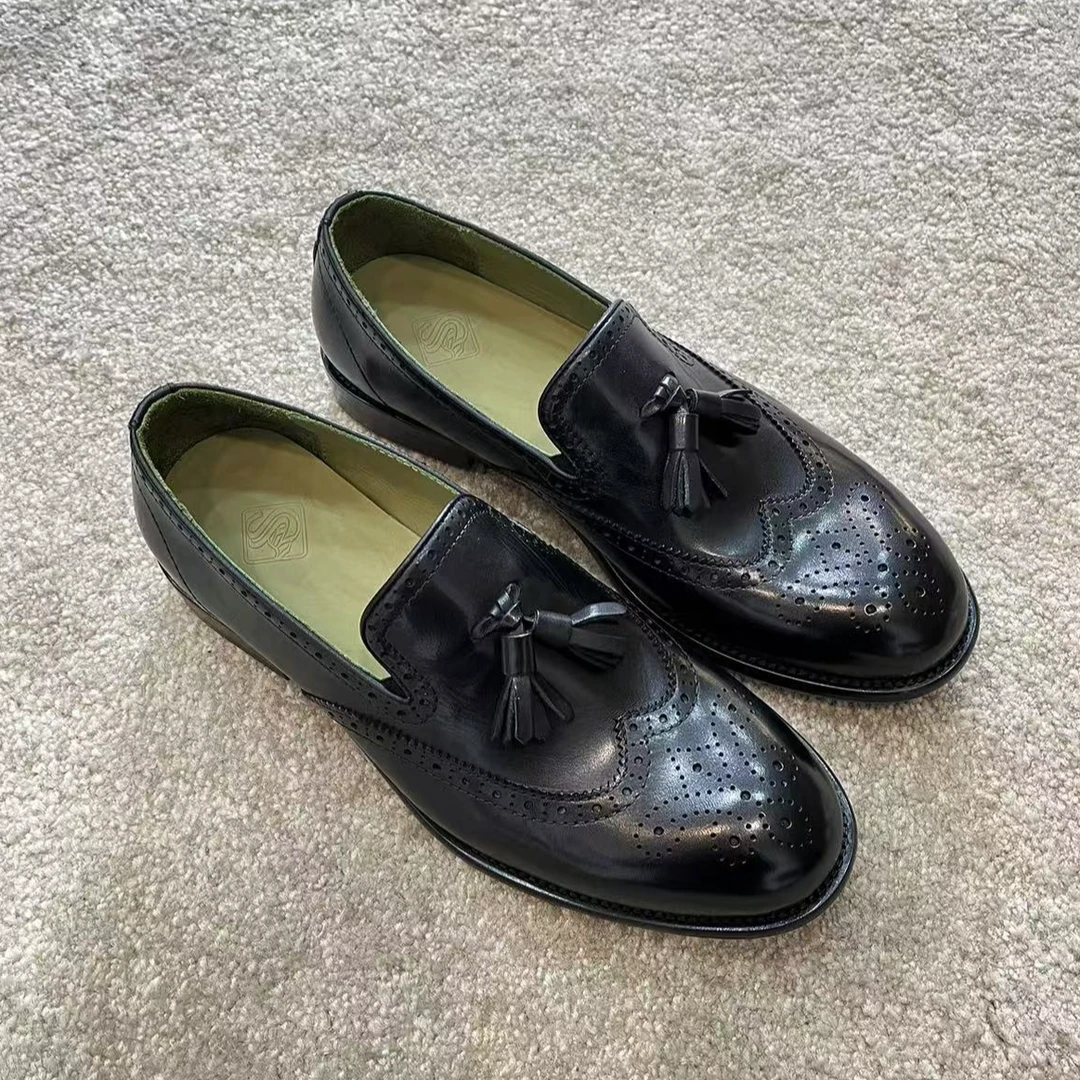 尖头缝制鞋休闲皮鞋休闲鞋正装男士商务单鞋雕花低帮皮鞋