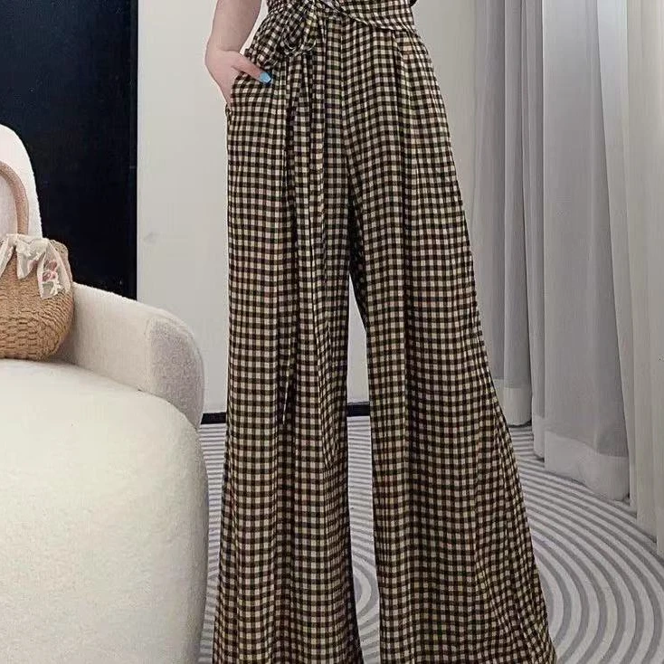 高个子加长定制经典百搭格子阔腿裤