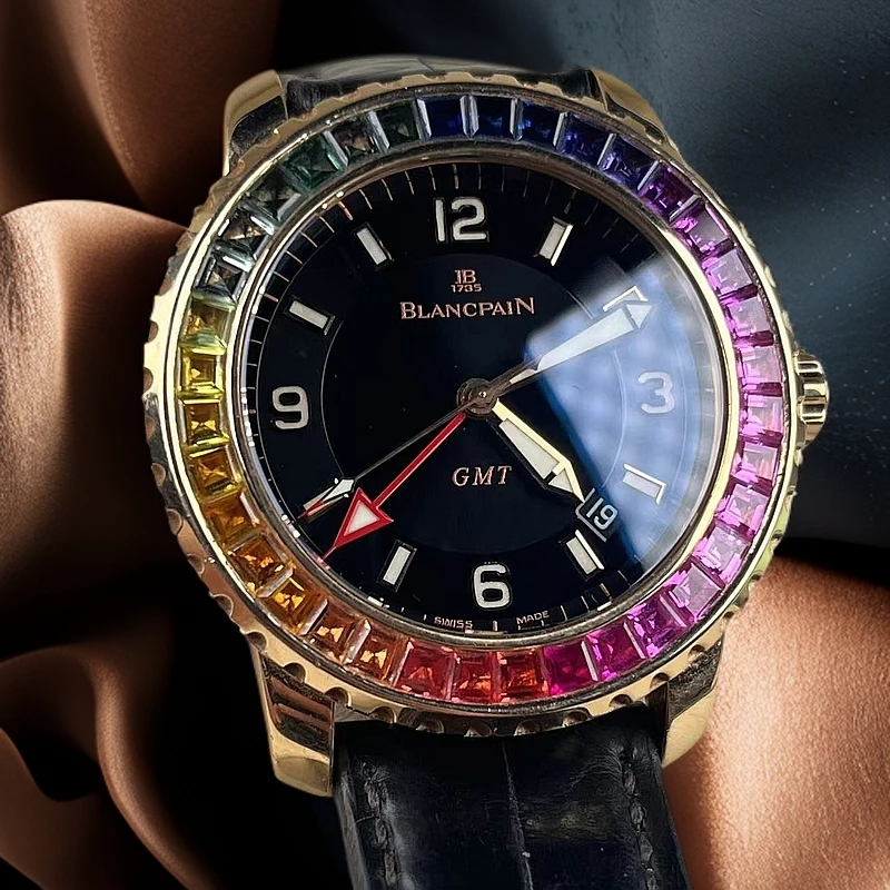 95新 宝珀 五十噚系列潜水腕表/18K金/外圈彩虹钻/