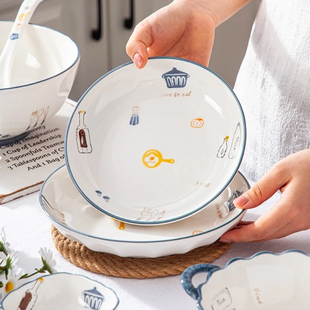 【店铺热销】简约盘子菜盘家用圆盘2025新款深盘创意餐具陶瓷碟子高