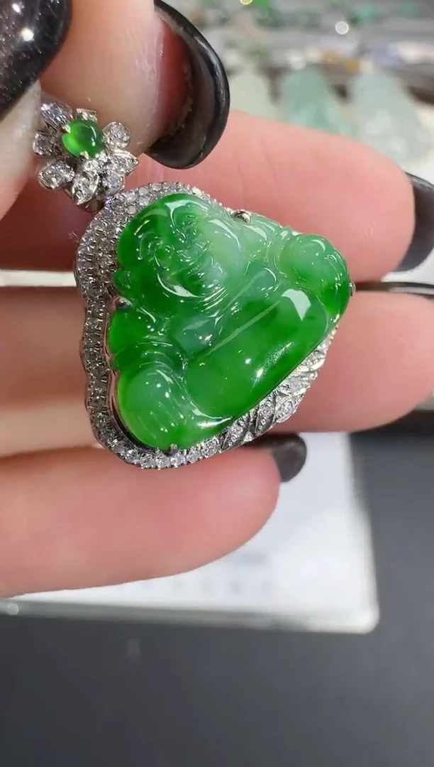 吊坠(不含链)18K金镶嵌翡翠【源头工厂】钻石镶嵌