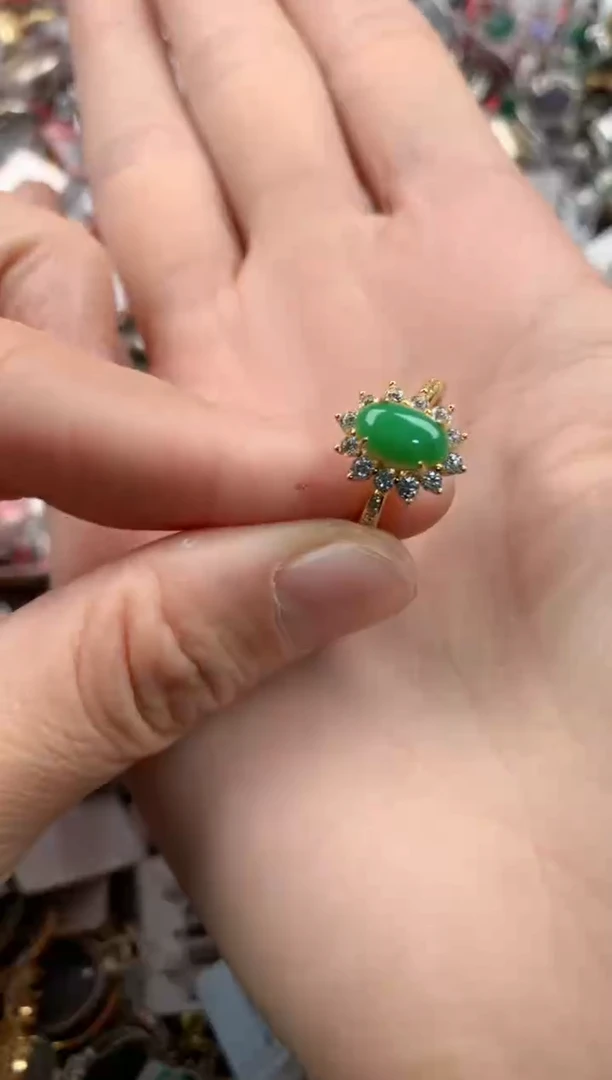 银S925镶嵌戒指翡翠222    10