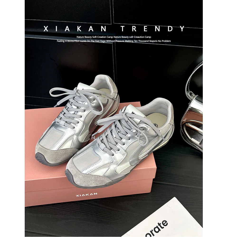 自留版~银色阿甘鞋2025年新款内增高德训鞋舒适软底运动鞋女鞋潮