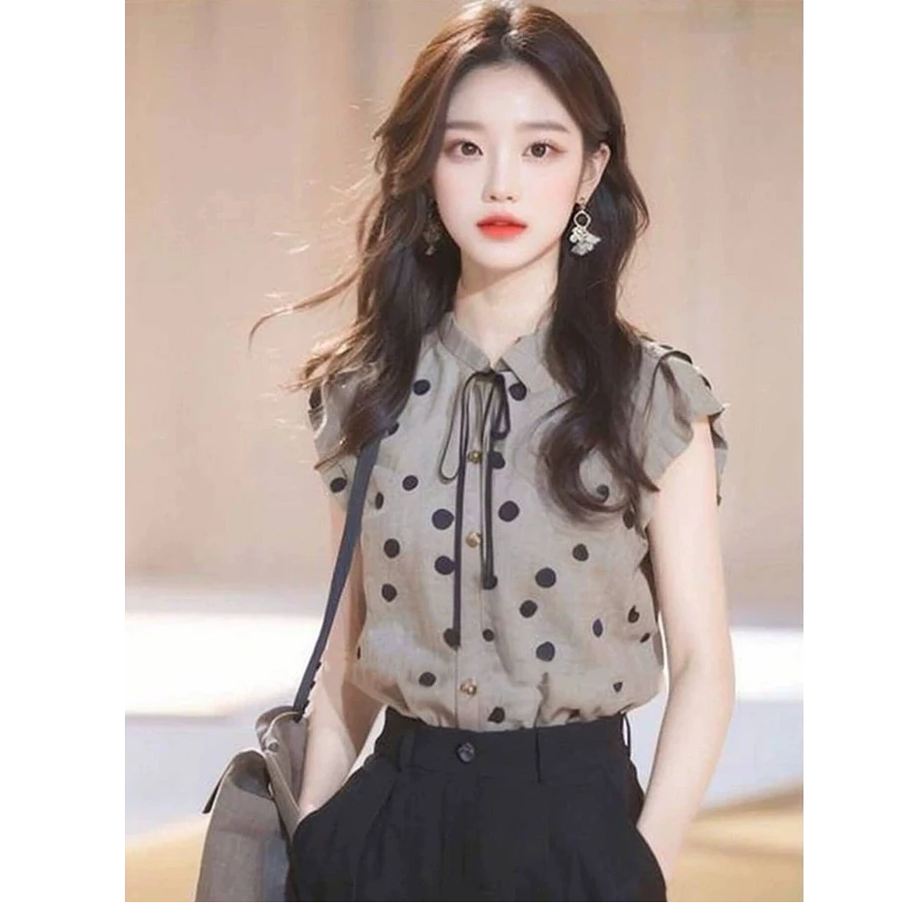 新中式国风波点印花小飞袖衬衫女设计感小众夏季独特漂亮小衫上衣