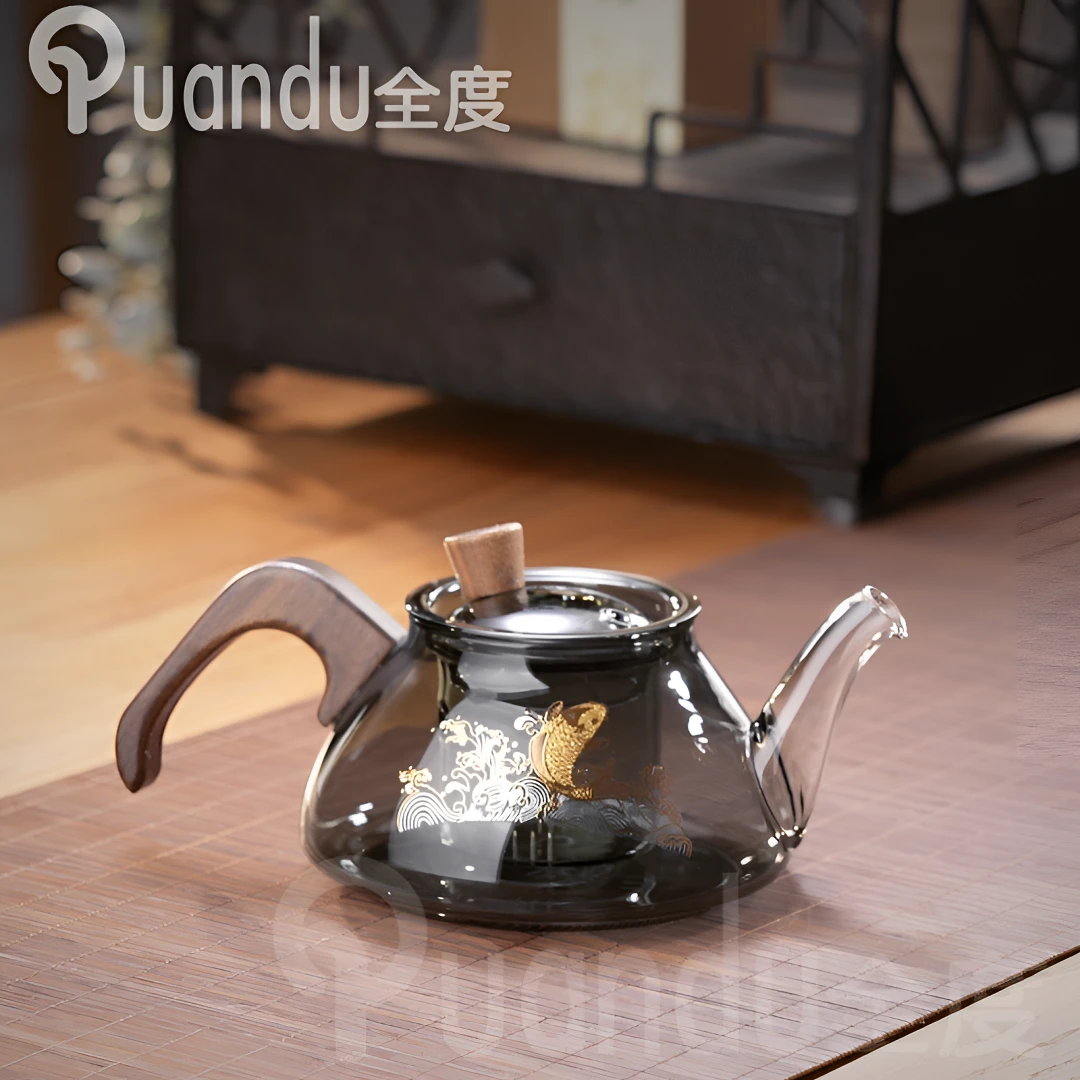 玻璃泡茶壶茶具家用水壶耐高温加厚过滤水壶煮茶壶器大容量木把