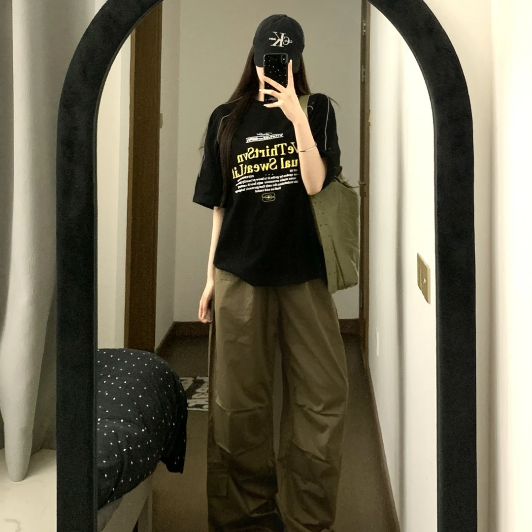 V37酒红色短袖t恤男2025新款索罗娜凉感印花设计感夏季穿搭五分袖