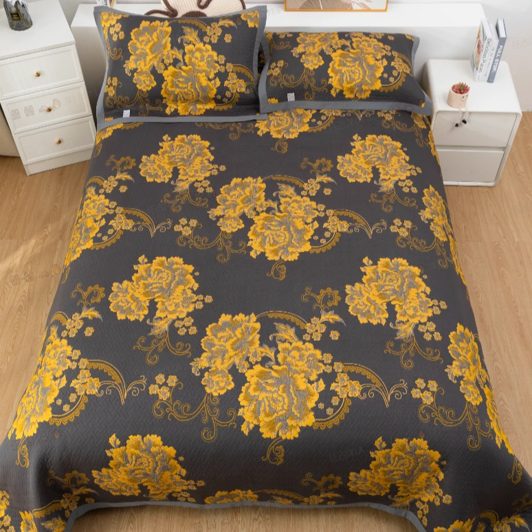 织金纱布盖毯--黑金牡丹230*250