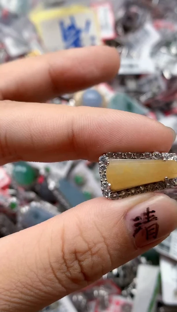 银S925镶嵌戒指翡翠天然A货缅甸翡翠
