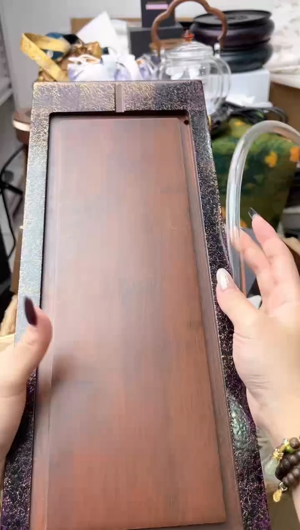 大漆茶盘紫纹金