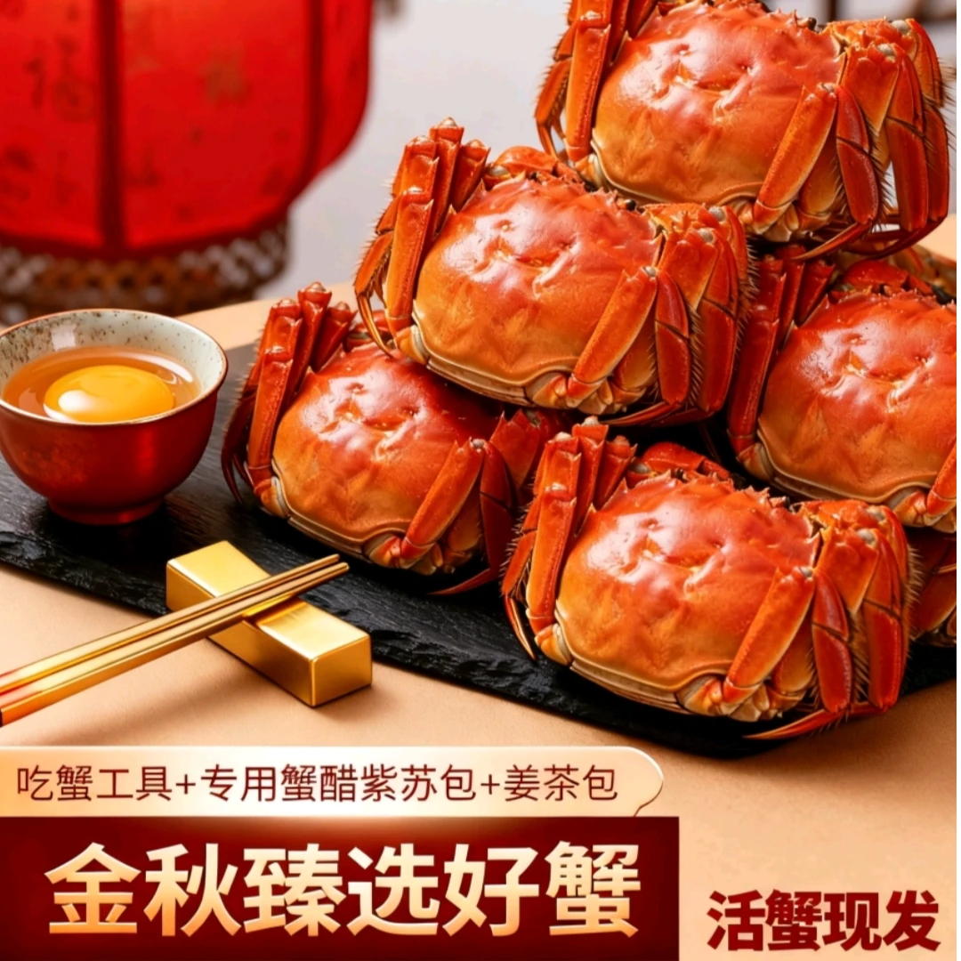 【活蟹】江苏金标大闸蟹 公5.0-4.7两 母4.0-3.7两 加2只到手10/8只 精品大闸蟹顺丰冷链包邮礼盒装