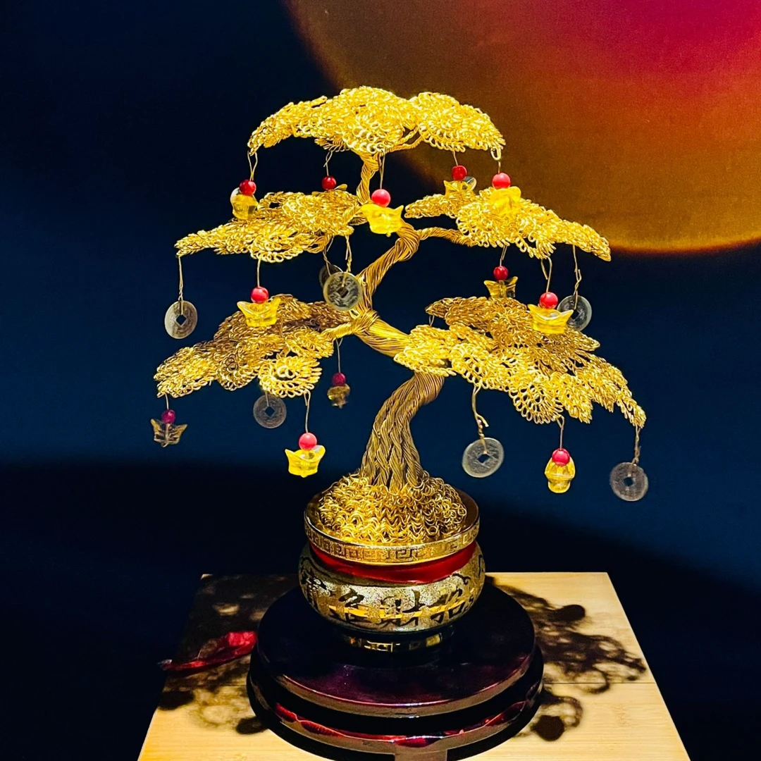 高36cm发财树客厅电视柜玄关摆件手工艺品编织摇钱树开业乔迁礼物