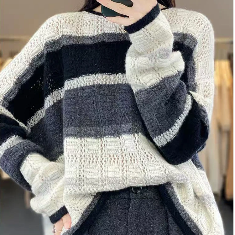 100羊绒✦镂空条纹羊绒衫