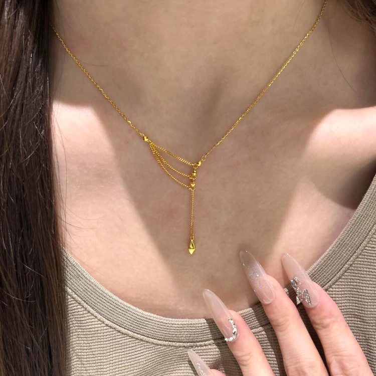 卡柒 铜合金项链 金色Y形水滴流苏项链轻奢气质高级清冷感锁骨链