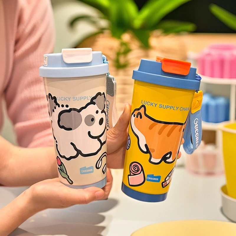 Gucgres高颜值女陶瓷内胆保温杯大容量吸管水杯男咖啡杯车载杯子