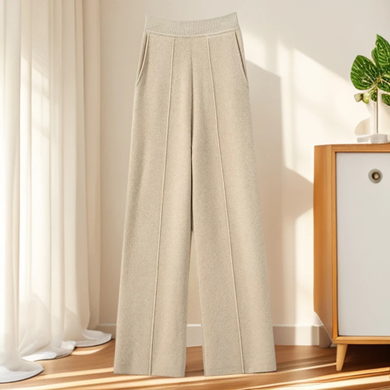 2025年定制秋冬高腰长裤休闲裤针织阔腿裤休闲时尚Q