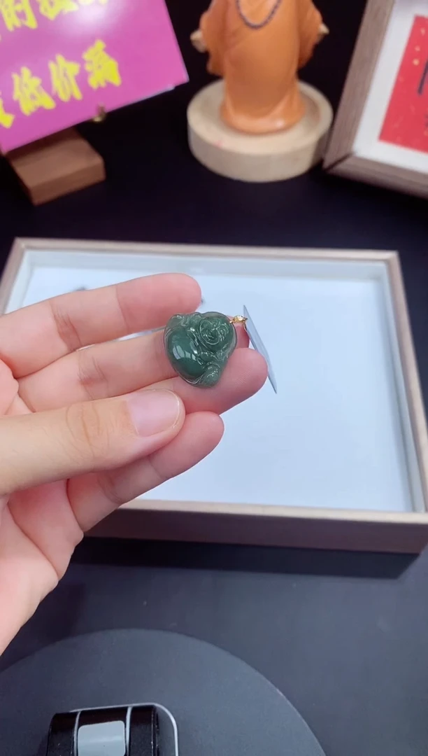 吊坠(不含链)18K金镶嵌翡翠佛公多样性发其一@@CMT1752-8