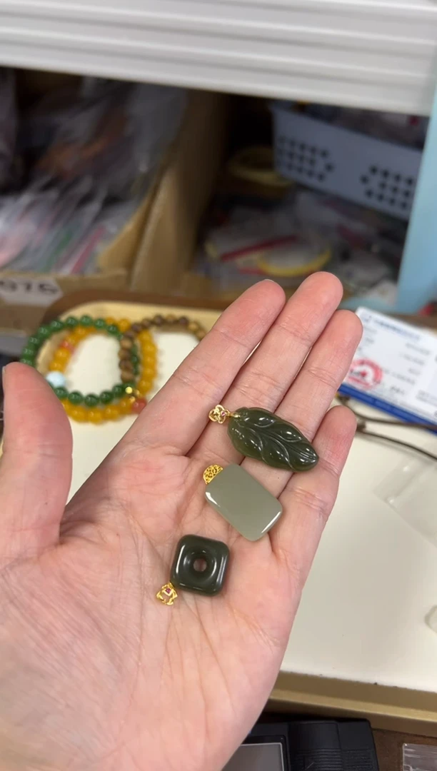 项链银S925镶嵌和田玉孤品和田玉银吊坠三个一组[2308]