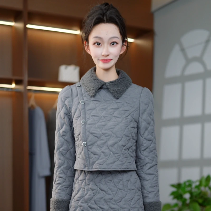 2025秋冬新款高级感休闲轻奢显瘦修身加厚夹棉连衣裙M-4XL