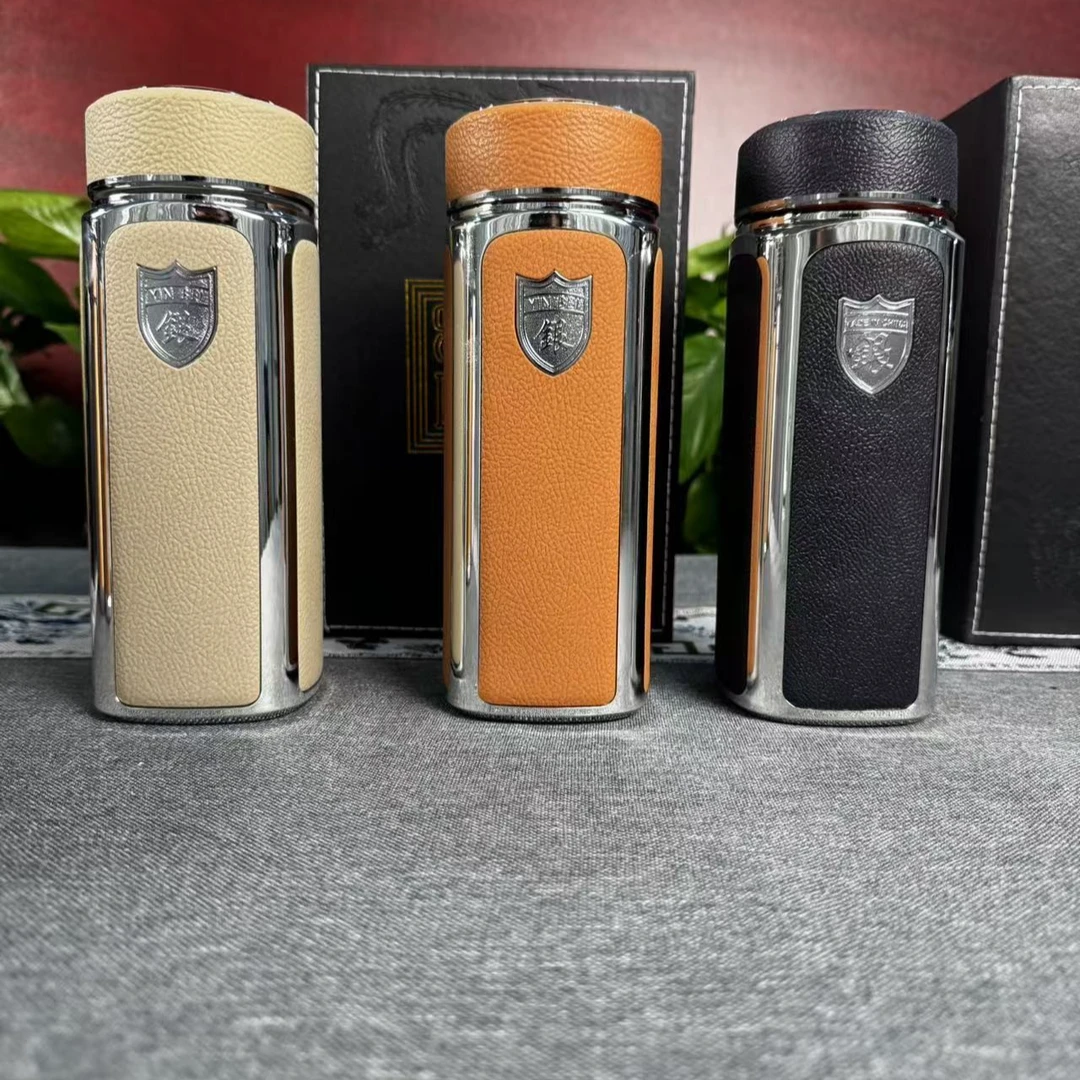 商务礼品杯银离子杯高档皮纹银杯纯银内胆保温杯足银水杯不锈钢