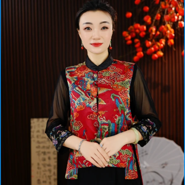 【红浪】若琳高定新中式国风妈妈装双面穿红色海浪马甲