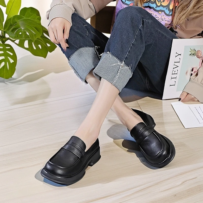 2025春季新款头层牛皮乐福鞋超轻女鞋懒人鞋豆豆鞋时尚百搭单鞋