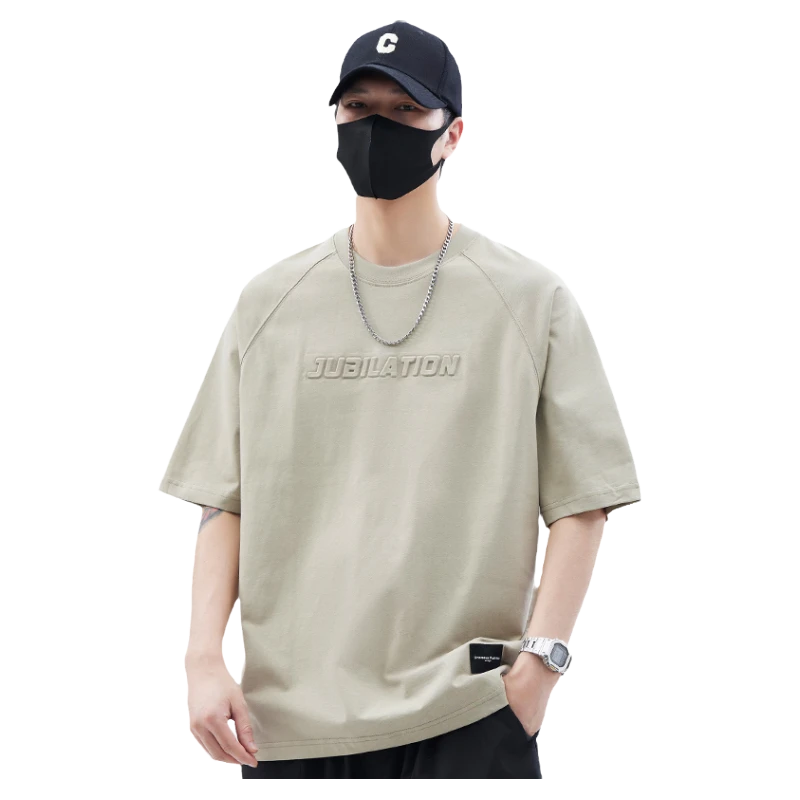 NDSL纯棉短袖t恤男士夏季新款圆领纯色立体钢印宽松百搭休闲半袖