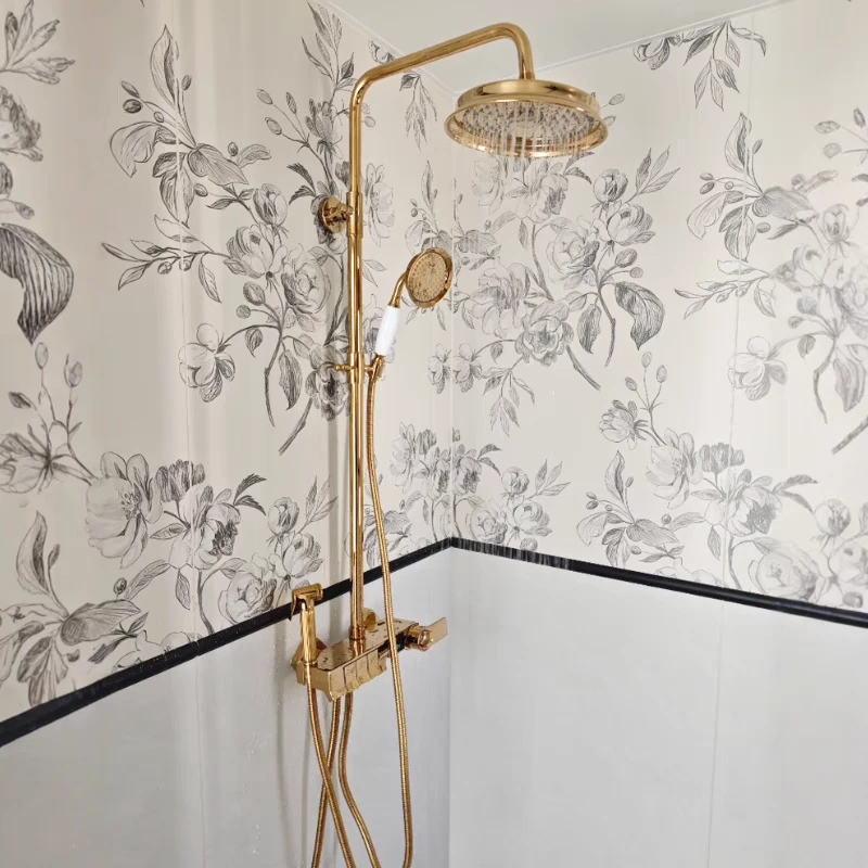 家用金色增压复古全铜体恒温淋浴花洒套装家用法式卫生间浴室