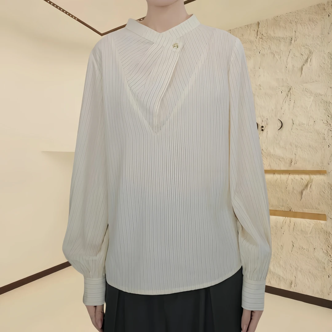 2025新年定制轻奢气质条纹长袖衬衫宽松显瘦休闲百搭日常通勤上衣