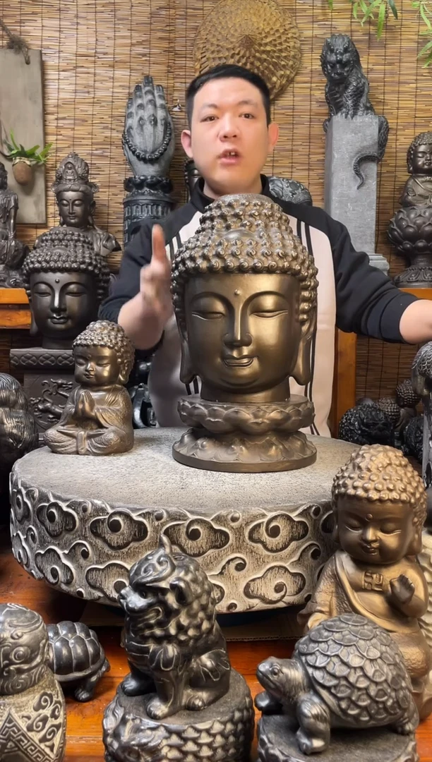 石材30佛头送底座天然青石雕刻