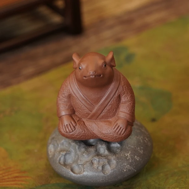 宜兴紫砂鼠仙茶宠雕塑茶道配件个性茶玩名家手工精品老鼠可养
