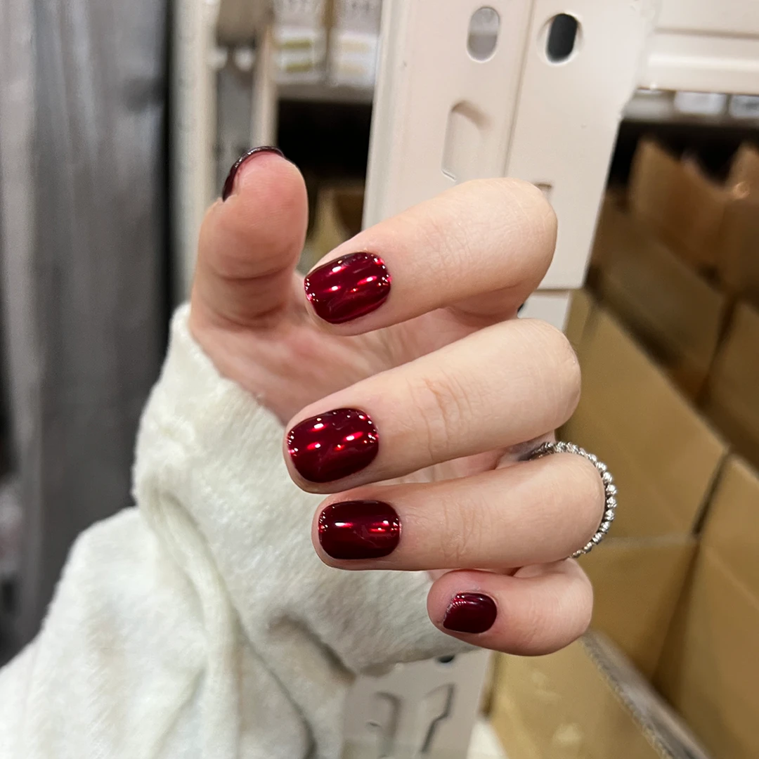 【牛血红】新款纯手工金属红穿戴甲新年款小众高级感显白百搭美甲