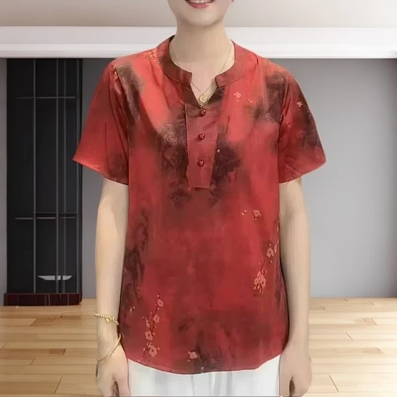 9446-夏季新款气质减龄显瘦短袖中老年妈妈装百搭上衣T恤A仓