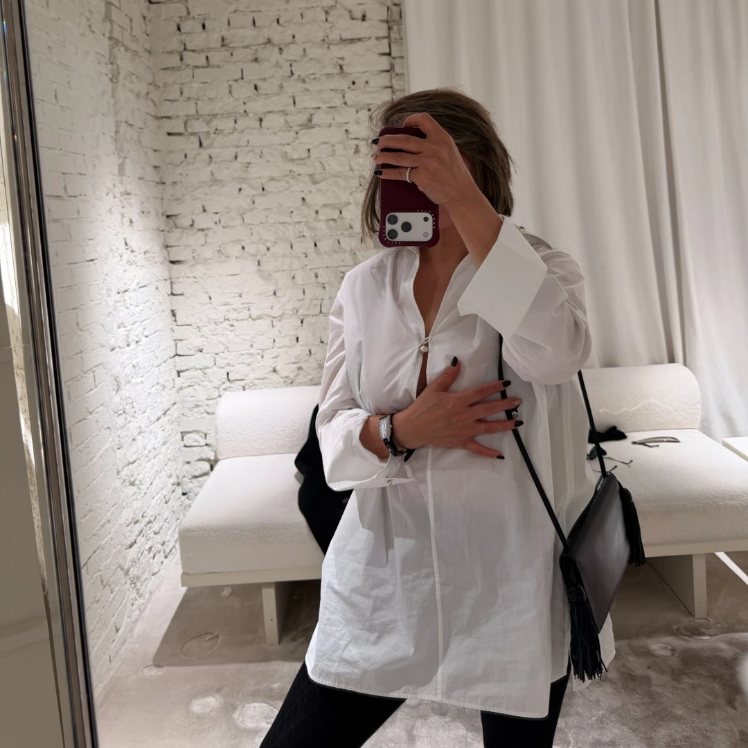 COCOLINDA | “迪木尔风”【100%棉】一粒珍珠扣 加长款衬衫K3401