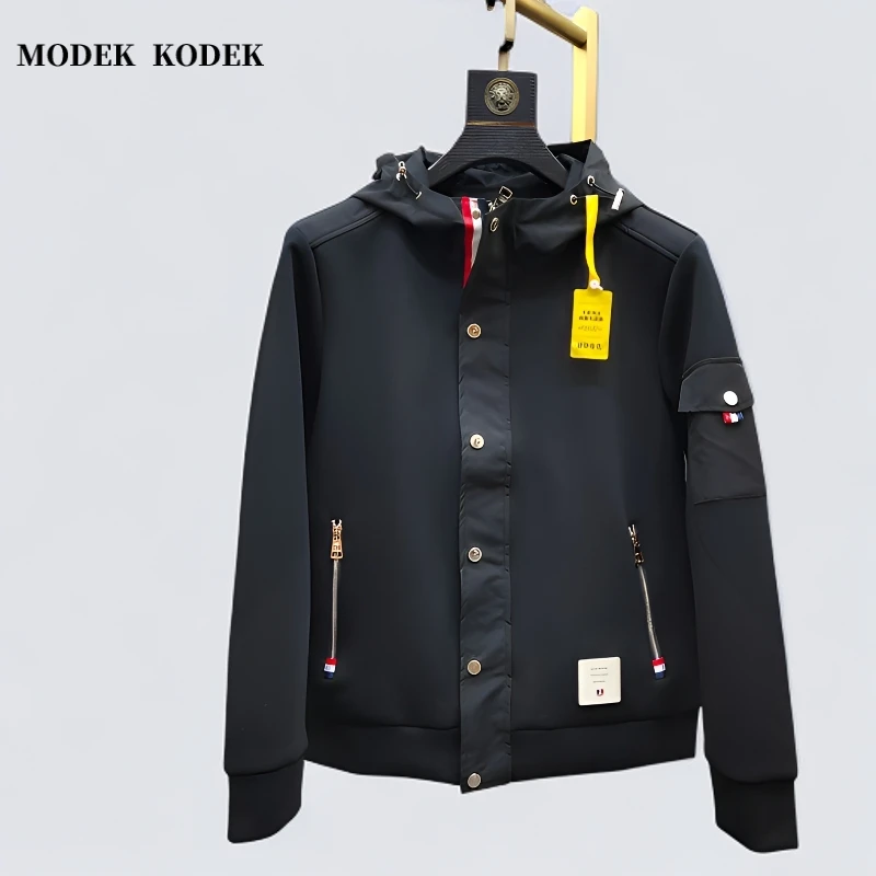 MODEK KODEK高品质潮牌男休闲连帽外套春秋新款简约百搭拼接夹克