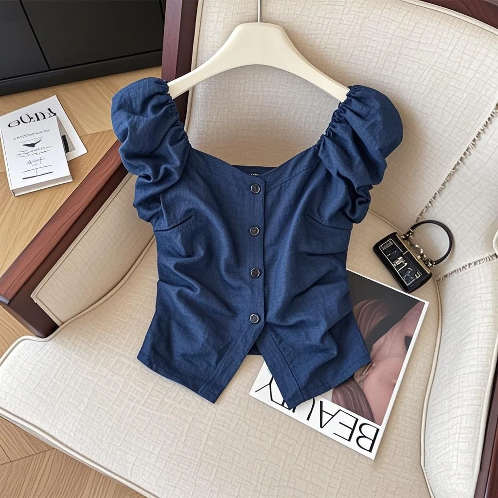 2025夏季新款欧货爆款洋气气质高级清冷感时尚百搭显瘦上衣T恤女