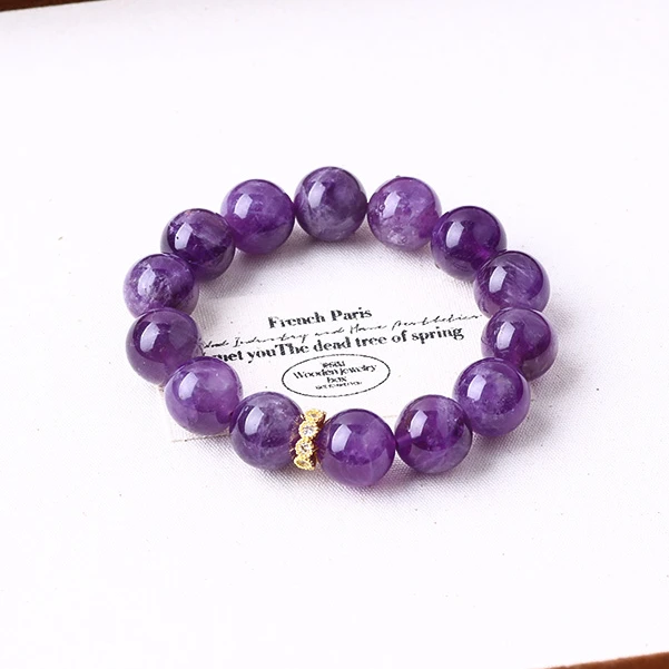 {晶悦原创}天然紫水晶手链12mm串珠素圈手串轻奢珠宝紫气东来B165