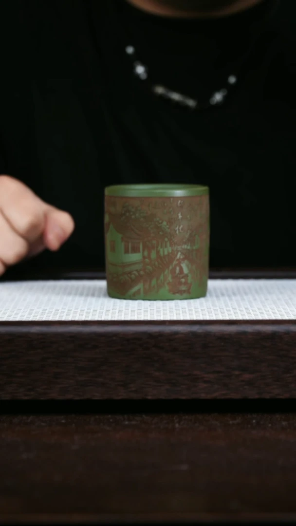 茶壶紫砂绿泥刻江南水乡主人杯