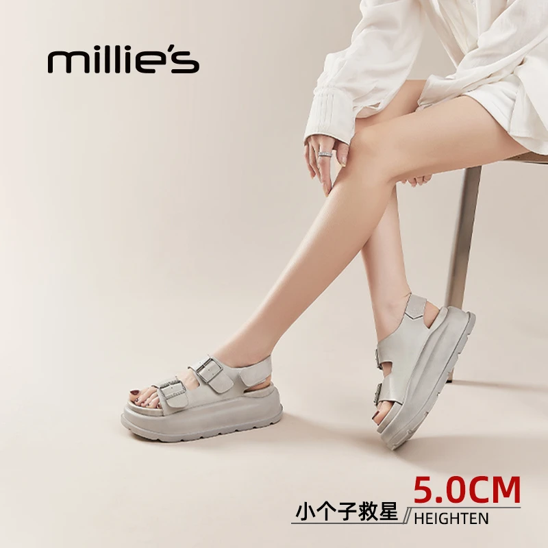 妙丽女鞋秋季2025秋季新款软底久站不累脚休闲外穿沙滩鞋罗马凉鞋