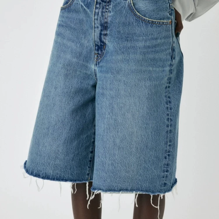 【浪屿】日系潮牌mou家牛仔中裤毛边0060