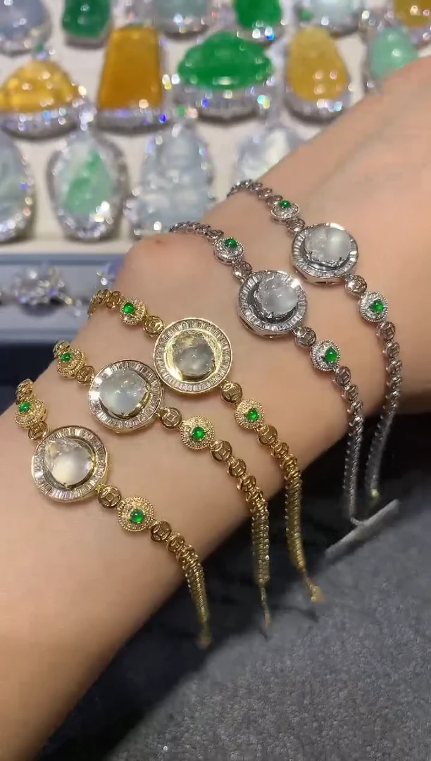 【闪购商品】翡翠手链18K金镶嵌q131多样性一件发货备注颜色