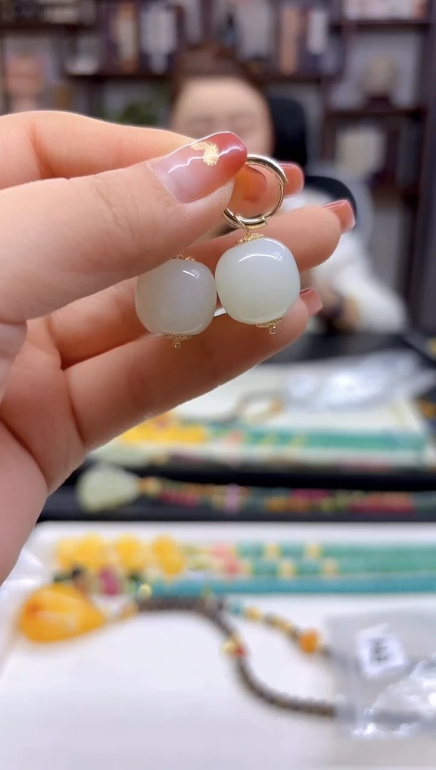 【闪购商品】和田玉（白玉）耳饰14K金镶嵌E408