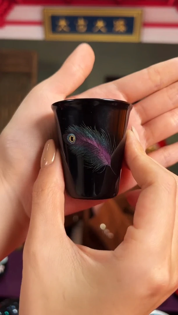 孔雀翎羽主人杯-太古大漆