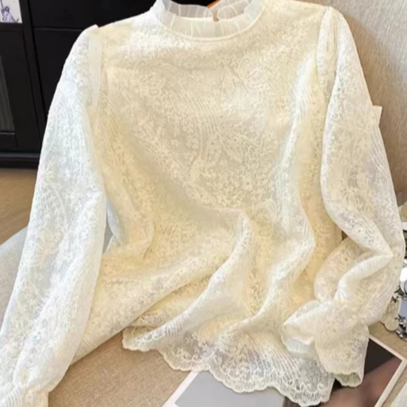 【影姐宠粉】新款东大门高级刺绣蕾丝衫宽松气质长袖2显瘦141
