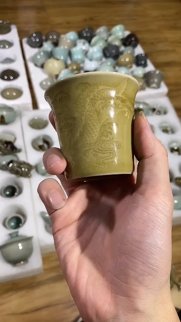 【山隐青瓷】龙窑柴烧杯子   鱼化龙