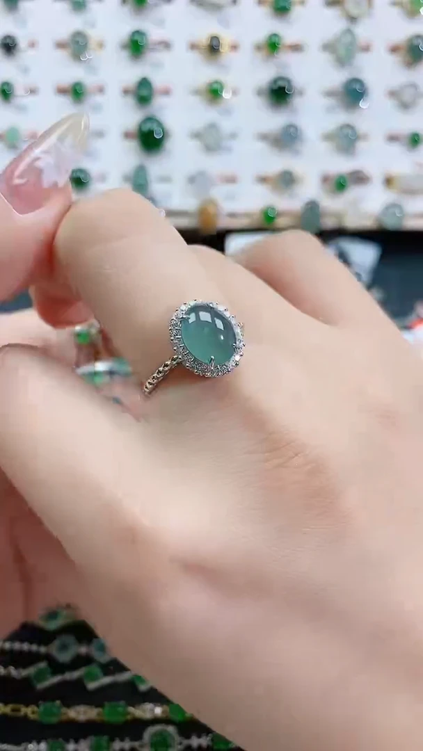 银S925镶嵌戒指翡翠天然翡翠