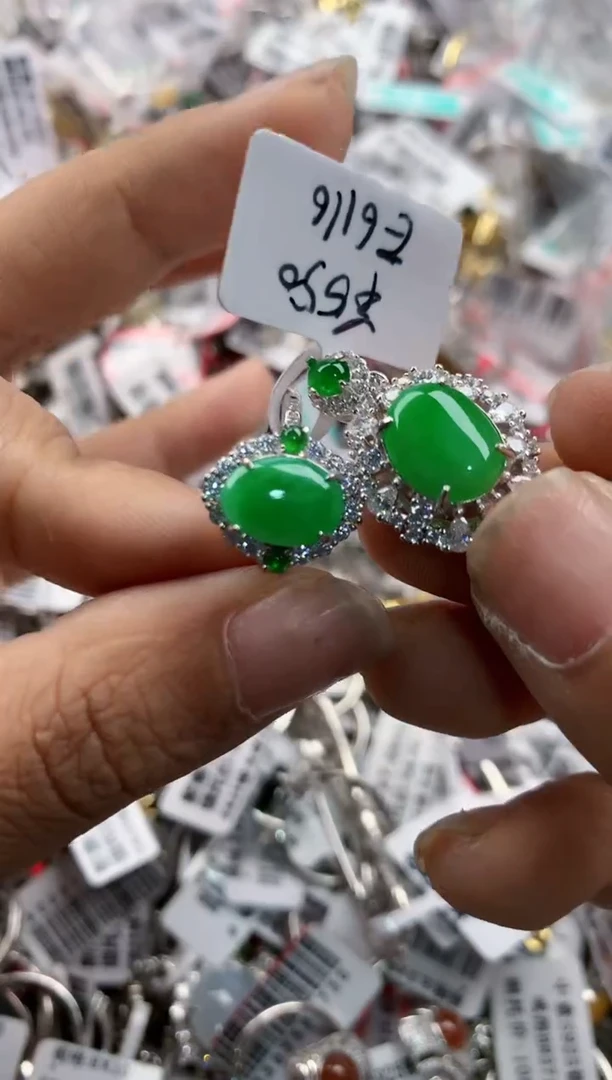 银S925镶嵌戒指翡翠666---10