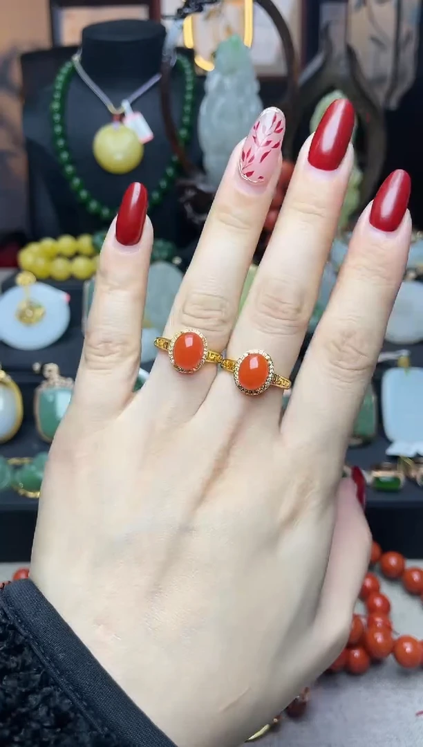 【闪购商品】南红玛瑙戒指银S925镶嵌戒指f062