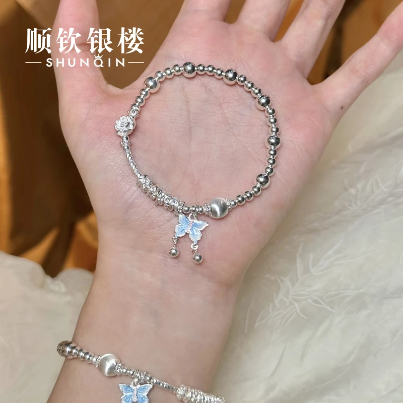 顺钦银楼 足银手链  【轻舞手链】足银999.9莲花盘缠蝴蝶精致手链